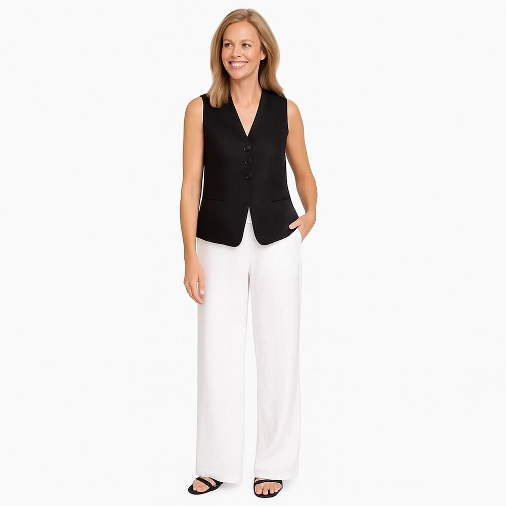 Banana Republic Size 14 Womens Navy Blue Linen Blend V Neck Vest NWOT
